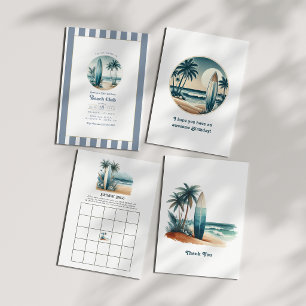 Beach Club Surfboard Tropical Birthday Card