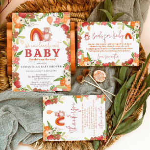 Cute teddy bear rainbow books for baby shower enclosure card