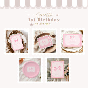 Elegant Bow Floral Fancy ONE Girl 1st Birthday  Thank You Card