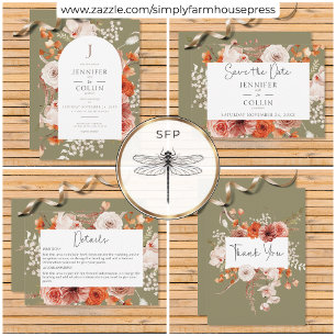 Boho Burnt Orange Fall Floral Arch Monogram Sage Invitation