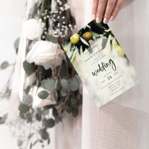 Lemon Grove   Modern Yellow & Green Summer Wedding Invitation