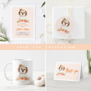 Watercolor Shih Tzu and Peach Flowers Dog Birthday Napkins