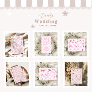 Pink Mediteranean Bow Gingham Lemons Wedding Thank You Card