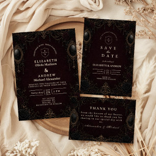 Dark Ornate Victorian Goth Wedding Thank You Card