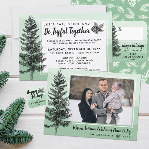 Rustic Pine Tree Mint Holiday Photo Greeting Card