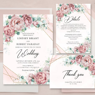 Bohemian roses peonies gold wedding timeline foam board