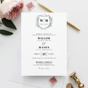 Elegant Crest Monogram Wedding Foil Invitation