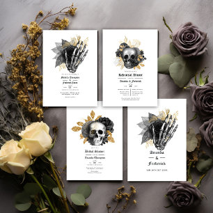 Black and Gold Floral Gothic Rehearsal Dinner Invitation
