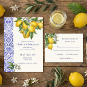 Mediterranean Blue & Lemon Branch Wedding Details  Enclosure Card