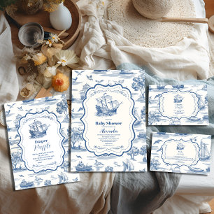 Navy Blue  Toile Nautical Baby Shower Paper Plates