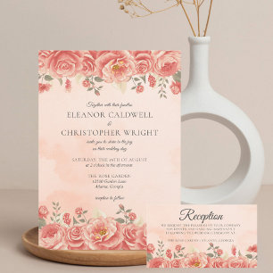 Romantic Vintage Coral Roses Peach Wedding Invitation
