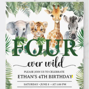 Four Ever Wild Jungle Zoo Safari Kids Birthday 4th Paper Cups