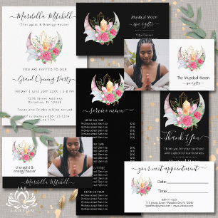 Boho Moon Crystals Feathers Flowers Horizontal Bus Business Card
