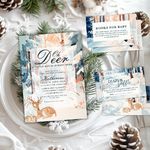 Oh Deer Winter Woodland Snowy Forest baby shower Invitation