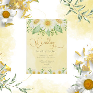 Daisies Watercolor White Floral Modern Wedding Inv Invitation