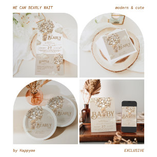 Teddy Bear Balloon Bearly Wait neutral Baby Shower All In One Invitation