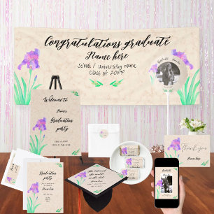 Watercolor Iris She Believed She could Graduation Cap Topper