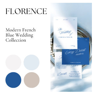 Elegant Classic Blue & White Wedding Place Card 