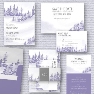 Winter Forest Watercolor Lavender Simple Save The Date