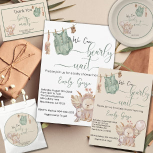 Gender Neutral Teddy Bear Baby Shower Invitation Classic Round Sticker