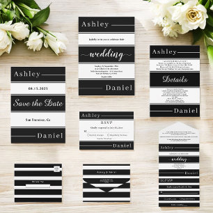 Modern Black And White Stripes Elegant Wedding Invitation