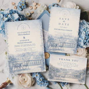 French Blue Estate Terrace Wedding Thank You Card