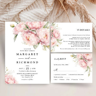Blush Pink Peony Elegant Watercolor Floral Wedding Napkins