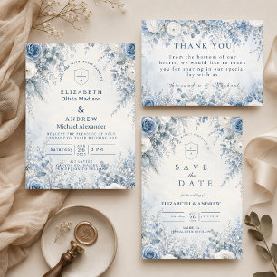 Elegant Blue Winter Wedding Thank You Card