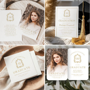 Monogram Gold White Photo Graduation Hand Fan