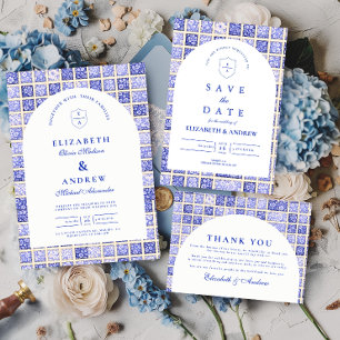 Vintage Delft Patchwork Wedding Thank You Card