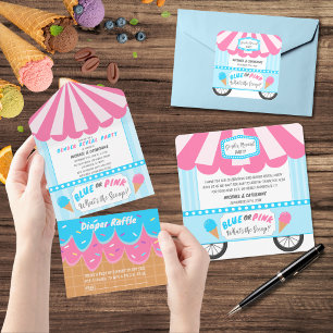 What's The Scoop Ice Cream Parlor Gender Reveal  All In One Invitation