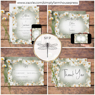 Modern Rustic Daisy Frame Green Wedding Reception Enclosure Card
