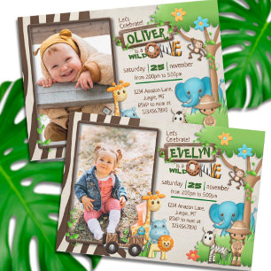 Wild One Safari Photo Birthday for boy Invitation