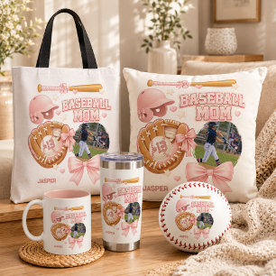 Baseball Mom Photo Pink Coquette Sports Throw Pillow