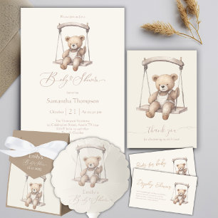Minimalist Teddy Bear Baby Shower Diaper Raffle Enclosure Card