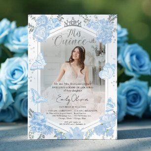Mis Quince Photo Invitation Spanish Dusty Blue