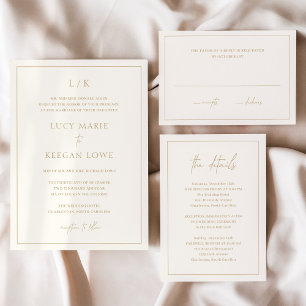 Timeless Monogram Ivory and Gold Elegant Wedding Invitation
