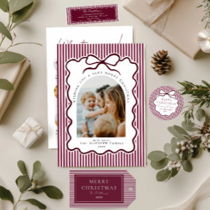 Elegant Bordeaux Burgundy Christmas Year in Review Holiday Card