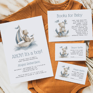 Cute Nautical Teddy Bear Boy Baby Shower Invitation