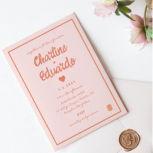 Pink & Red Wavy Handwriting Retro Wedding Details Invitation