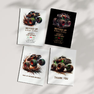 “Revved Up & Ready to Roll” Monster Truck Birthday Invitation