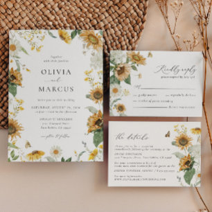 Boho Sunflower Golden Rays Floral Elegant Wedding Save The Date