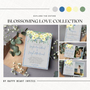 Blossoming Love Blue Yellow Spring Bridal Shower Invitation