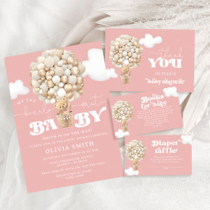 Bear Balloons Girl Bearly Wait Baby Shower Invitation