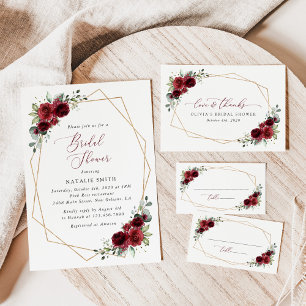 Burgundy Flowers, Red Flowers, Bridal Shower Place Card