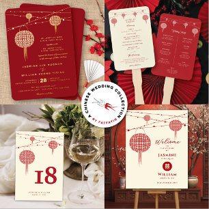 Double Happiness Red Lanterns Chic Chinese Wedding Invitation