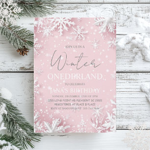 Pastel Soft Pink Snowflakes Winter Wonderland  Invitation