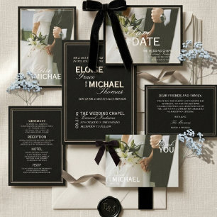 Classic Black Editorial Photo Save the Date Announcement Postcard