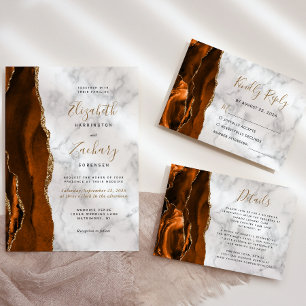 Burnt Orange Agate Gold Marble Wedding Invitation