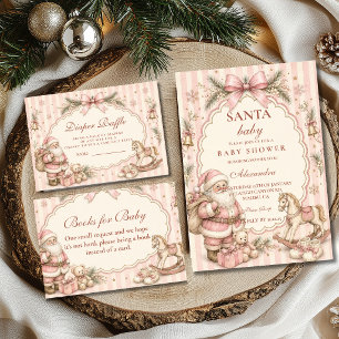 Pink Santa Christmas Baby Shower Diaper Raffle Enclosure Card